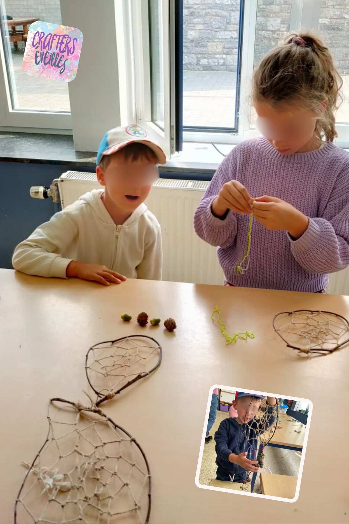 créations d'un attrape rêves avec les éléments naturels. stage des gardiens des éléments chez Kiff&Sens