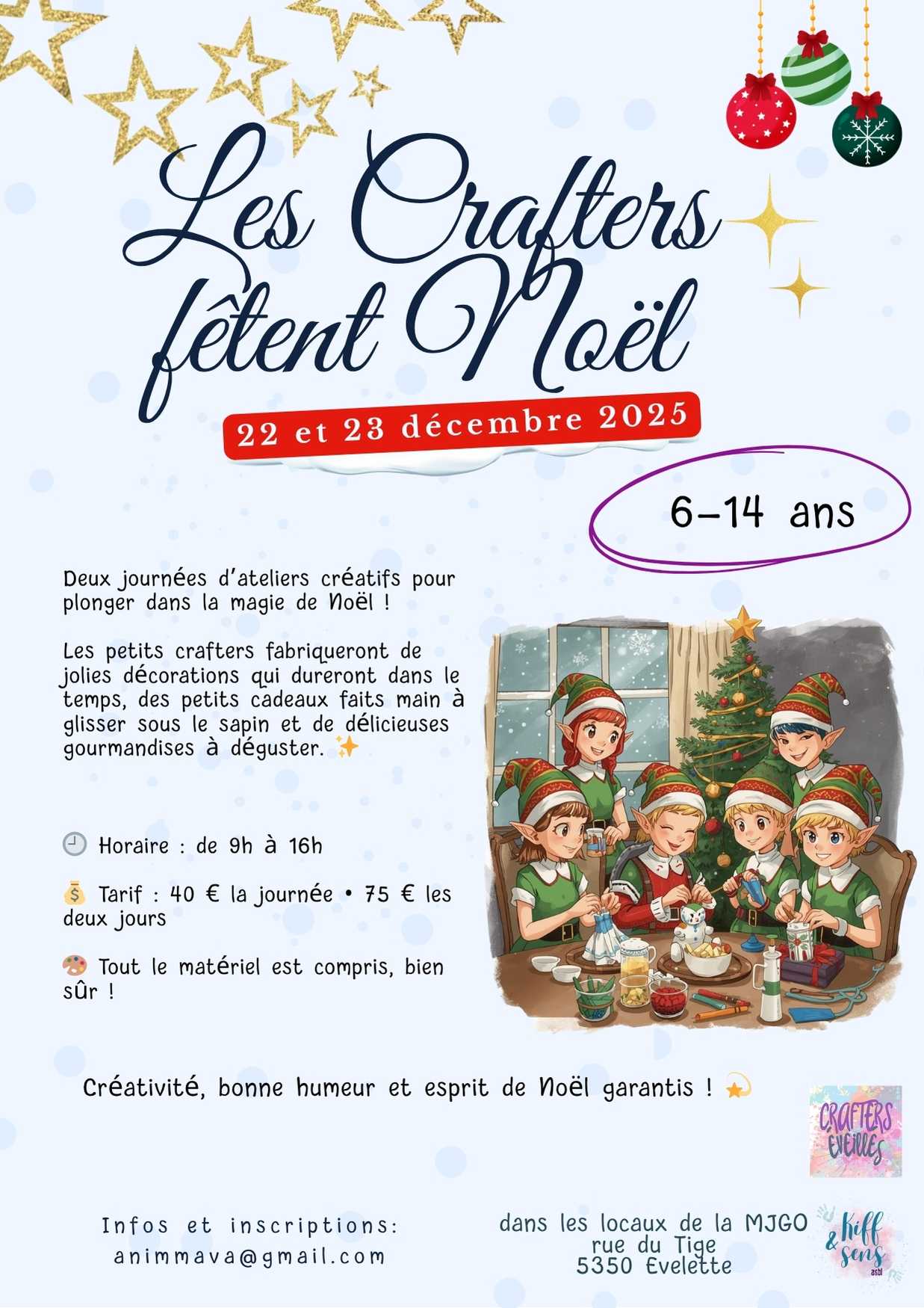 Ateliers créatifs pour les 6 -14 ans, organisé par Kiff&Sens asbl