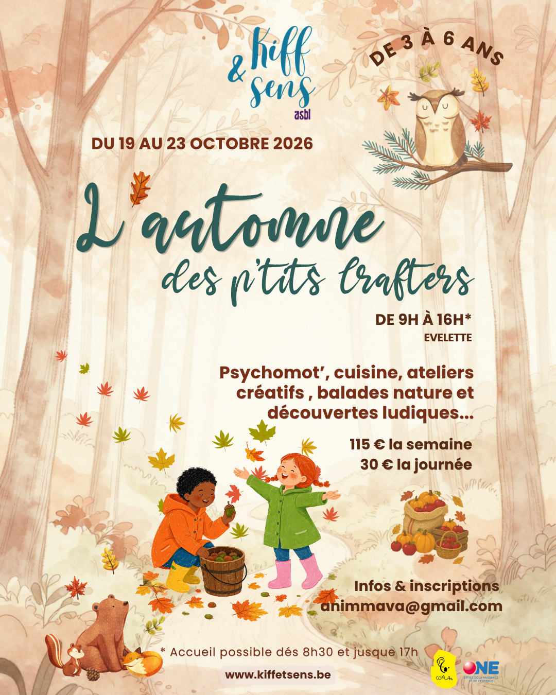 Kiff&Sens asbl propose un stage d'automne à Evelette pour les enfants de 3 à 6 ans